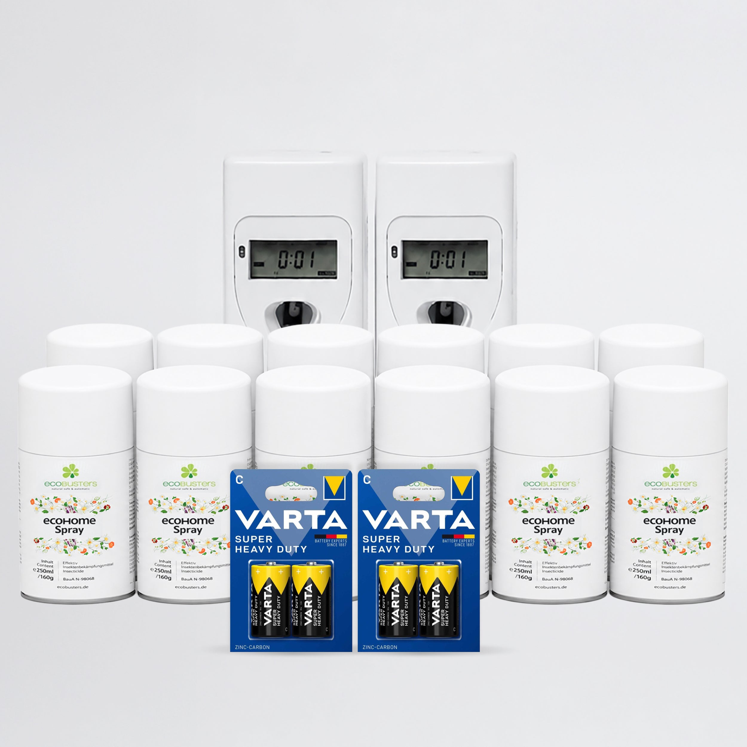 Utra Maxi-Set: 2x Sprühautomat + 12x 250ml EcoHome Spray + 2x Batterien