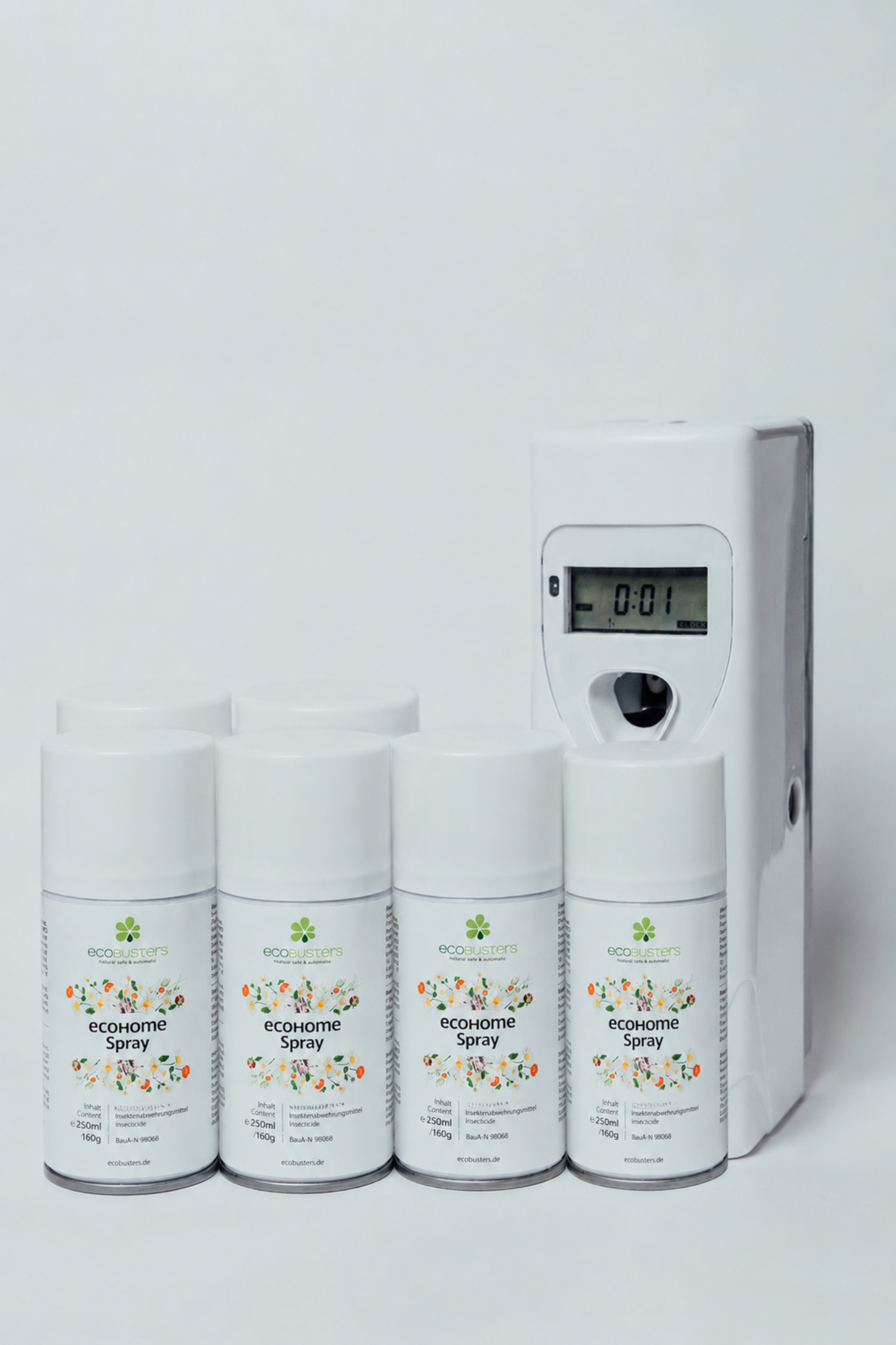 Maxi-Set: Sprühautomat + 6x 250ml EcoHome Spray + Batterien