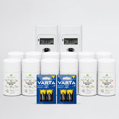 Utra Maxi-Set: 2x Sprühautomat + 12x 250ml EcoHome Spray + 2x Batterien